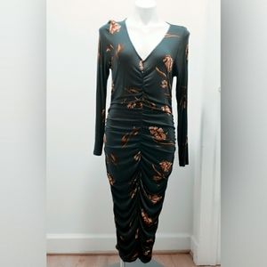 Motherhood ruched dress, teal, floral. Medium